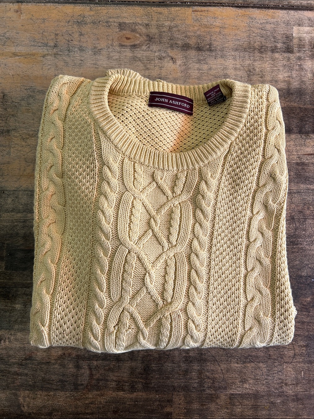 John Ashford Men's Light Cream Cable Crewneck Sweater